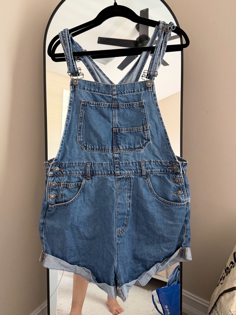 We The Free Blue Denim Short Overalls